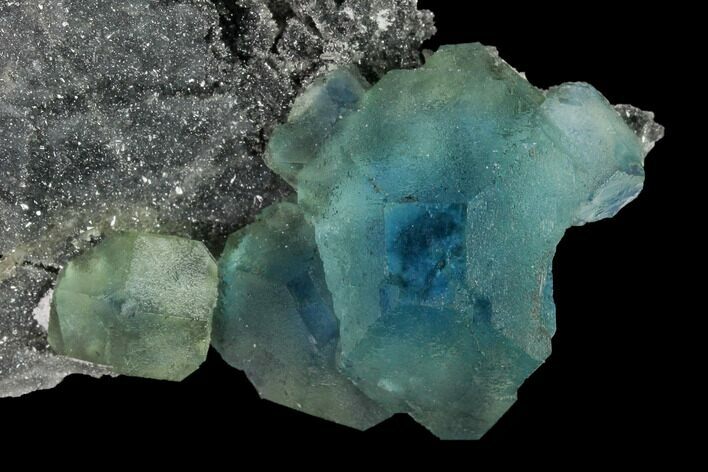 Blue-Green Fluorite Crystal on Druzy Quartz - China #146953